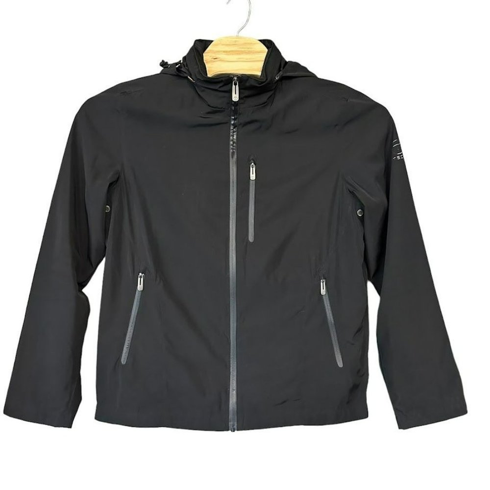 Tumi Tech Black pack-a-way Hidden Hood Packable Windbreaker Jacket Mens M